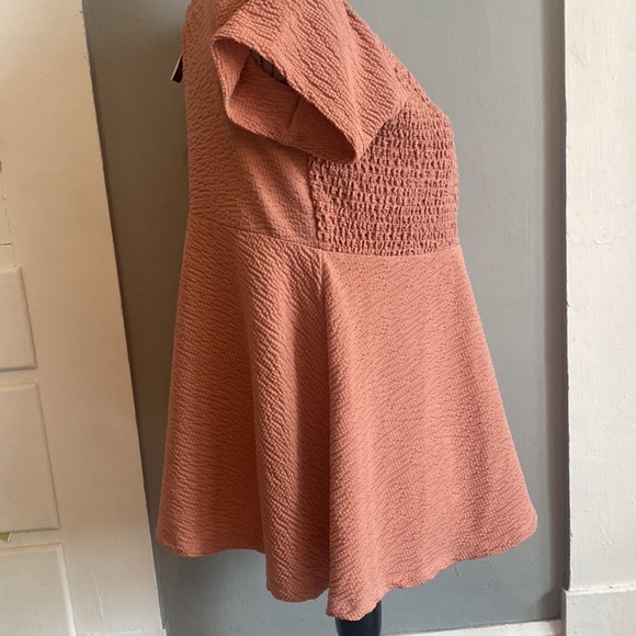 Torrid Dusty Pink Textured Smocked Off Shoulder Babydoll Top CrissCross Surplice - Picture 9 of 10